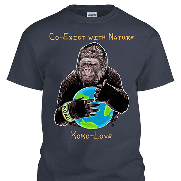 Koko T-Shirt Koko holding a globe of the earth and signing "Thumbs Up."